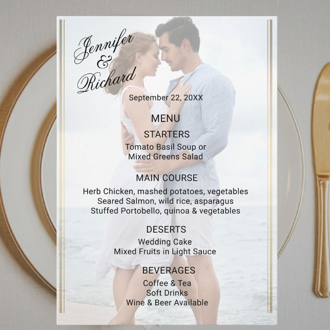 Menu de Casamento Duplo Lado Foto Elegância Clássi (Criador carregado)