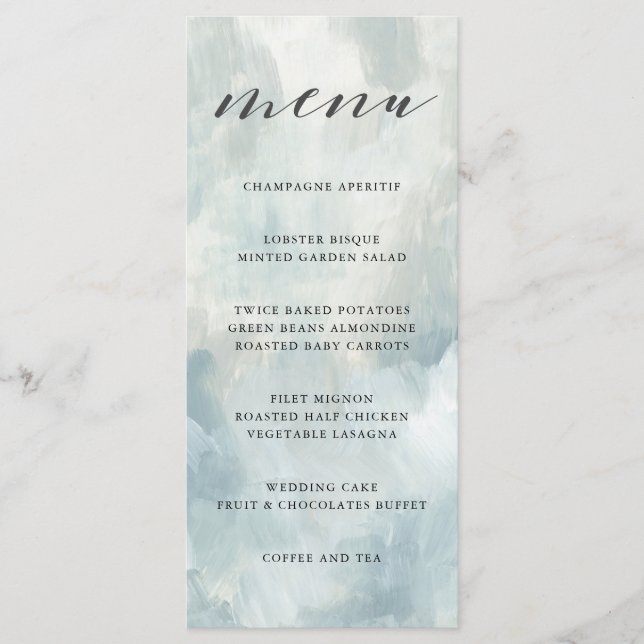 Menu de Casamento Dusty Blue Abstrato Brushstrokes (Frente)