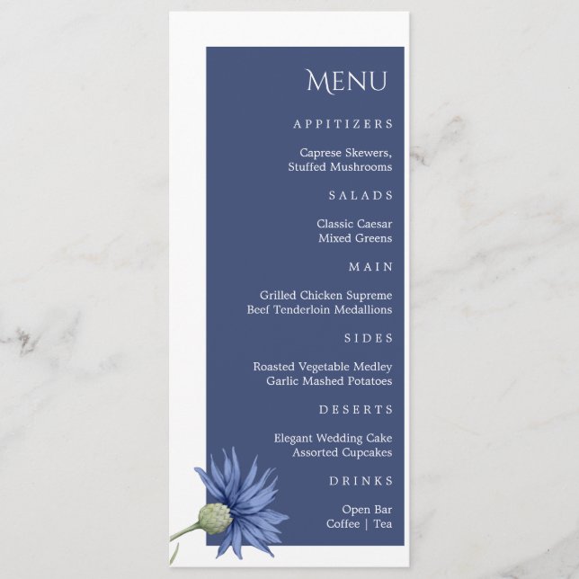 Menu de casamento Dusty Blue Floral na moda (Frente)