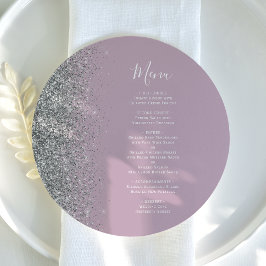 Menu de Casamento Dusty Lilac Silver Glitter Round