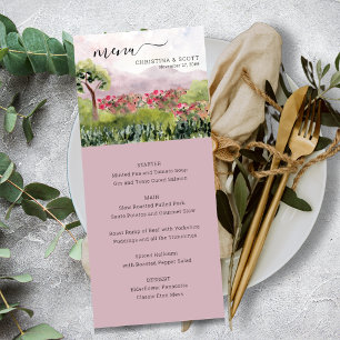 Menu de Casamento Dusty Rosa de Coloração d'Água d