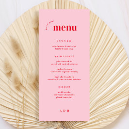 Menu de Casamento e Bar Retro 70s, rosa e vermelho