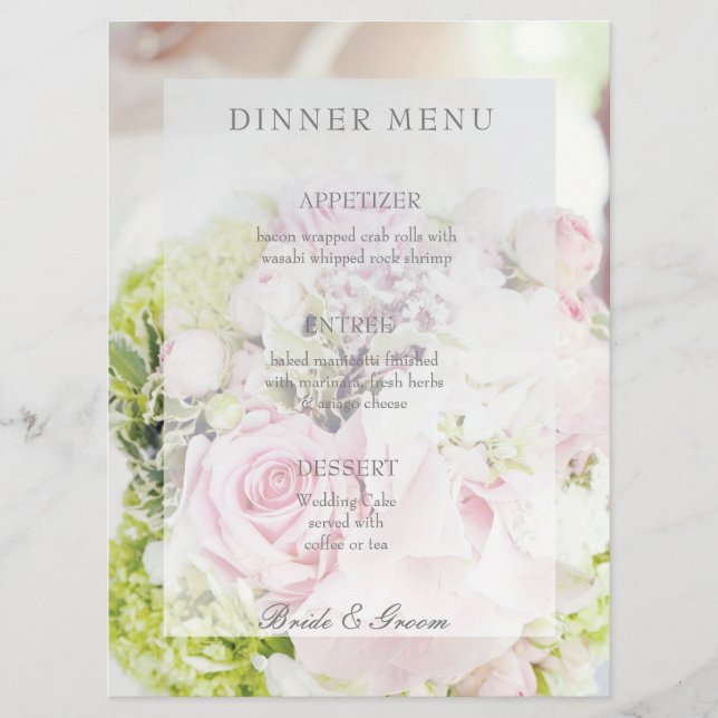 Menu de casamento editável do Buquê Flor da Noiva (Frente)