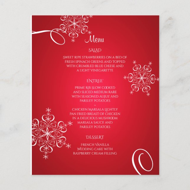 Menu de Casamento Elegance em Floco de Neve (Frente)