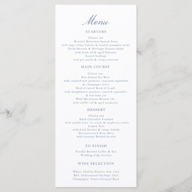 Menu de Casamento Elegant Script Cisnes Azuis Toil (Frente)
