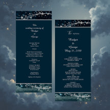menu de casamento elegante azul galáxia céu