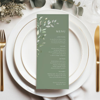 Menu de Casamento Elegante Botânico Verde de Sage
