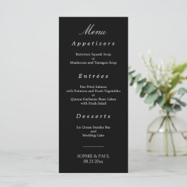 Menu de Casamento Elegante Branco Negro