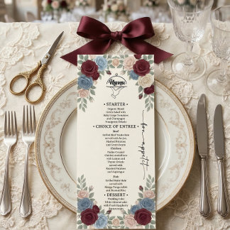 Menu de Casamento Elegante Burgundy Chic