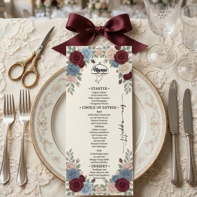 Menu de Casamento Elegante Burgundy Chic (Criador carregado)