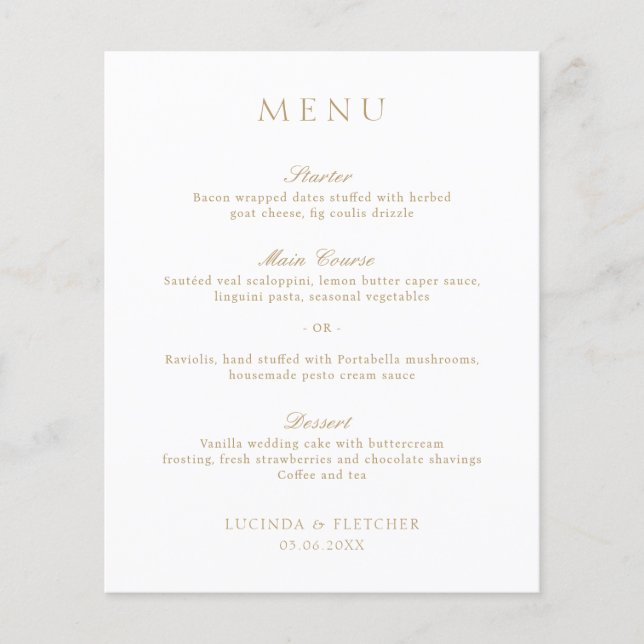 Menu de Casamento Elegante Clássico com Orçamento  (Frente)
