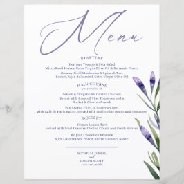 Menu de Casamento Elegante de Aquarela de Blisas d