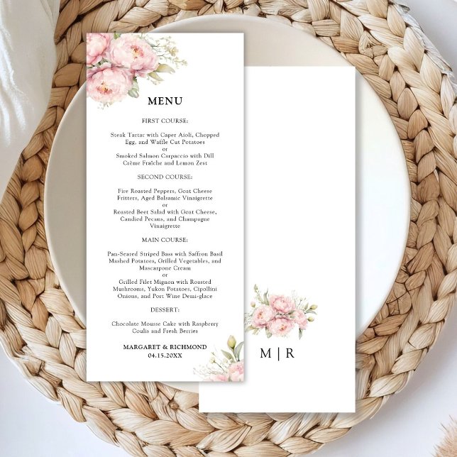 Menu de Casamento Elegante de Aquarela Rosa-Cor-de (Criador carregado)