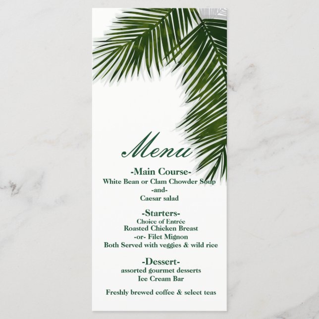 Menu de Casamento Elegante de Folha de Palma Tropi (Frente)