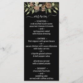 Menu de Casamento Elegante de Manuscrito Preto e B