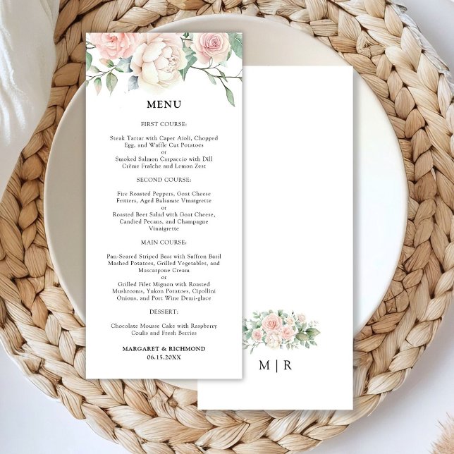 Menu de Casamento Elegante de Rosas Rosa-Blush (Criador carregado)