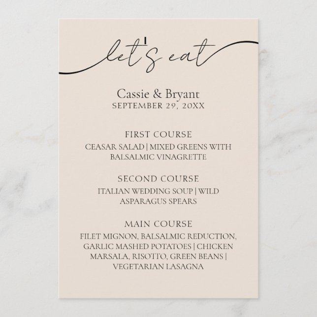 Menu de Casamento Elegante de Script Moderno Cláss (Frente)