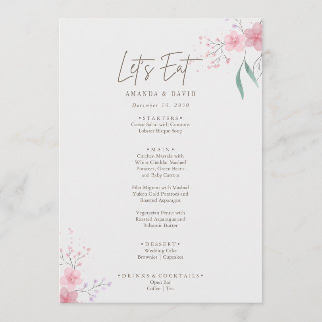 Menu de Casamento Elegante Flor Simples (Frente)