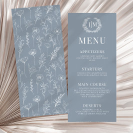 Menu de casamento elegante floral azul-Dusty