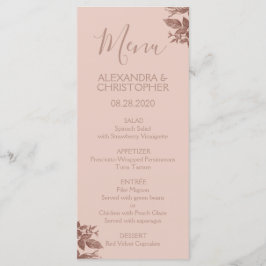 Menu de Casamento Elegante Floral Cor-de-Rosa-Blus