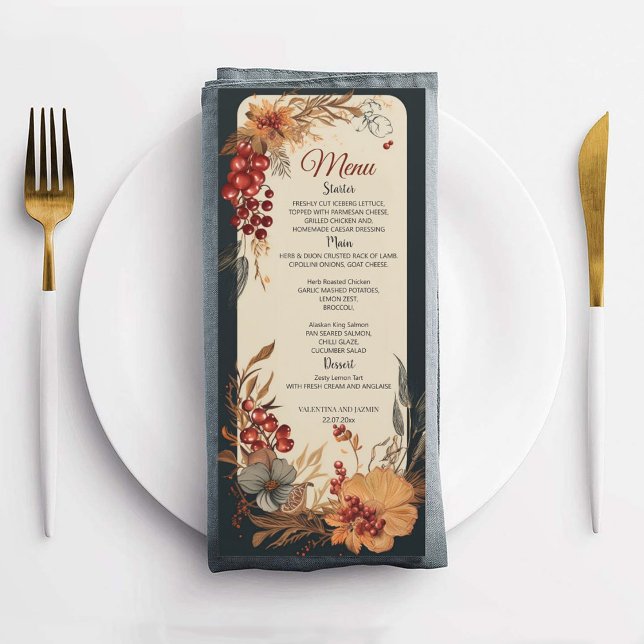 Menu de Casamento Elegante Floral da Modern Waterc (Criador carregado)