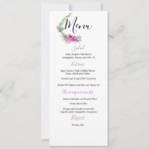 Menu de Casamento Elegante Floral Púrpura da Aquar