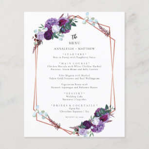 Menu de Casamento Elegante Floral Roxo Botânico