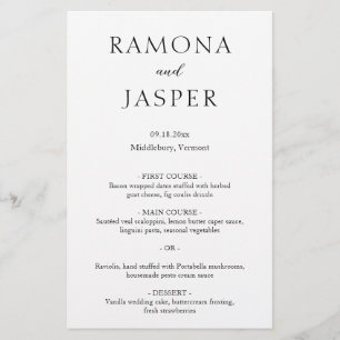Menu de Casamento Elegante Mínimo Branco Ramona Bl