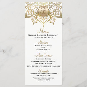 Menu de Casamento Elegante Moderno Mandala Dourada