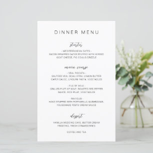 Menu de Casamento Elegante Monograma Branco e Pret