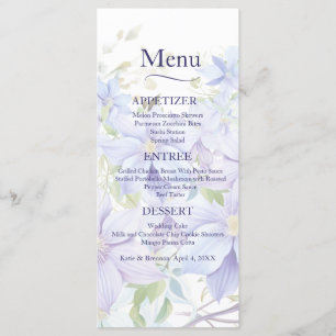 Menu de Casamento Elegante Periwinkle Clematis