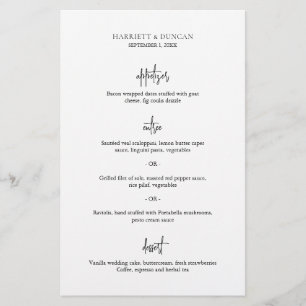 Menu de Casamento Elegante Preto e Branco Atempora