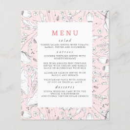 Menu de Casamento Elegante Rosa, desenhado à mão