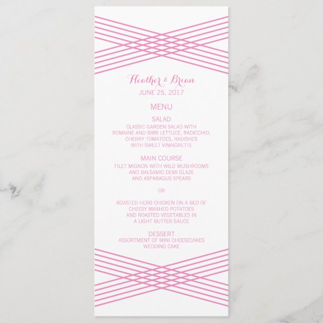 Menu de Casamento em Deco Moderno Rosa (Frente)