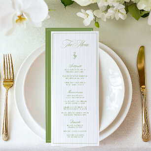 Menu de Casamento em Faixa Verde e Beige com Faixa