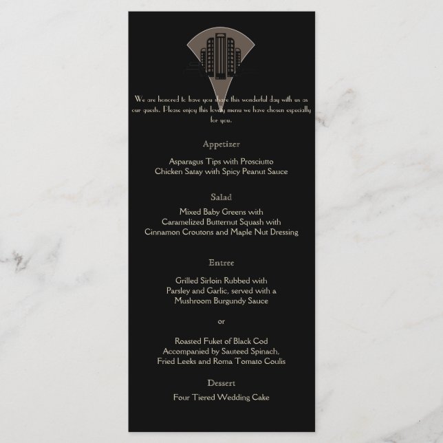 Menu de Casamento em Torre em Deco de Arte em Bron (Frente)