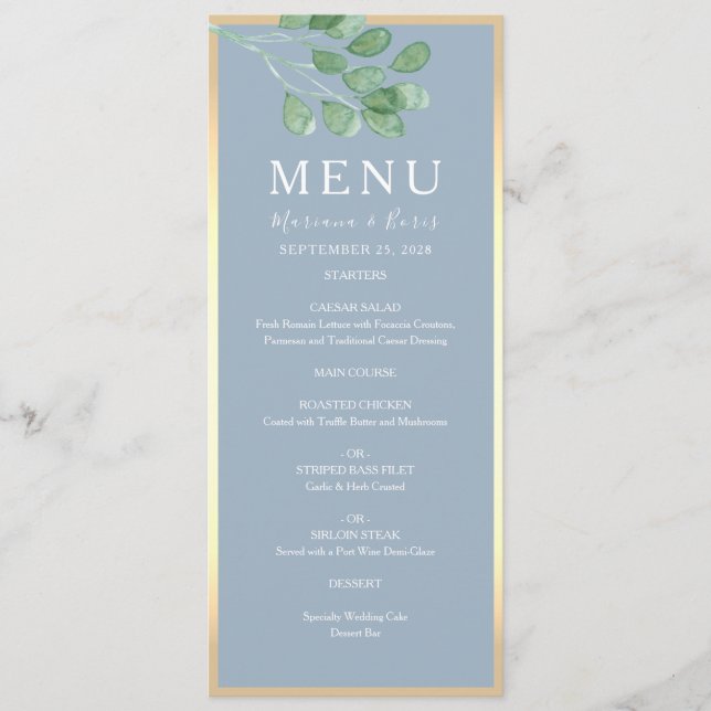 Menu de Casamento em Verde com Aquarela (Frente)