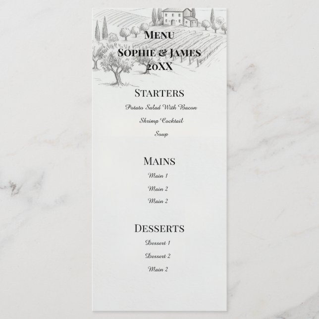 Menu de Casamento Esboço da Paisagem de Highland (Frente)
