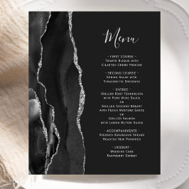 Menu de Casamento Escuro de Agato de Prata Preto d