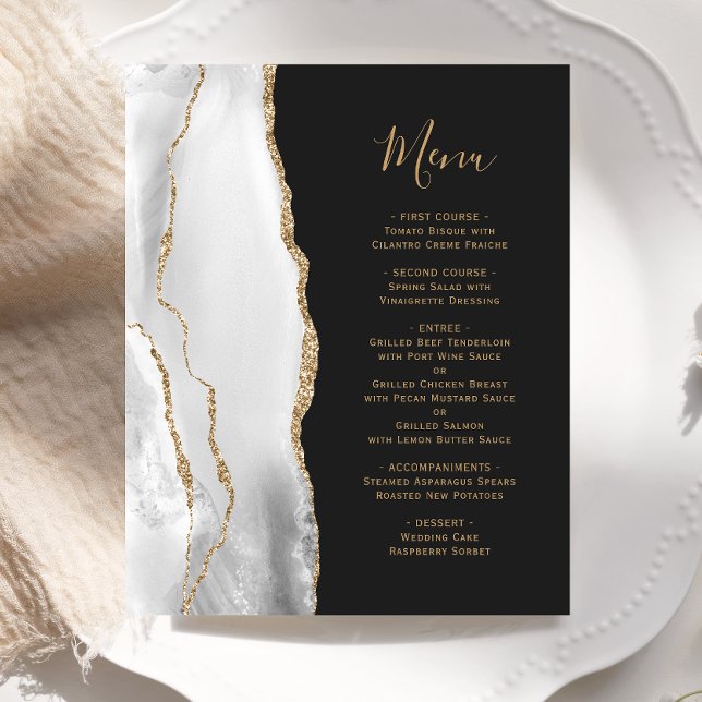 Menu de Casamento Escuro de Script Dourado de Agat (Criador carregado)