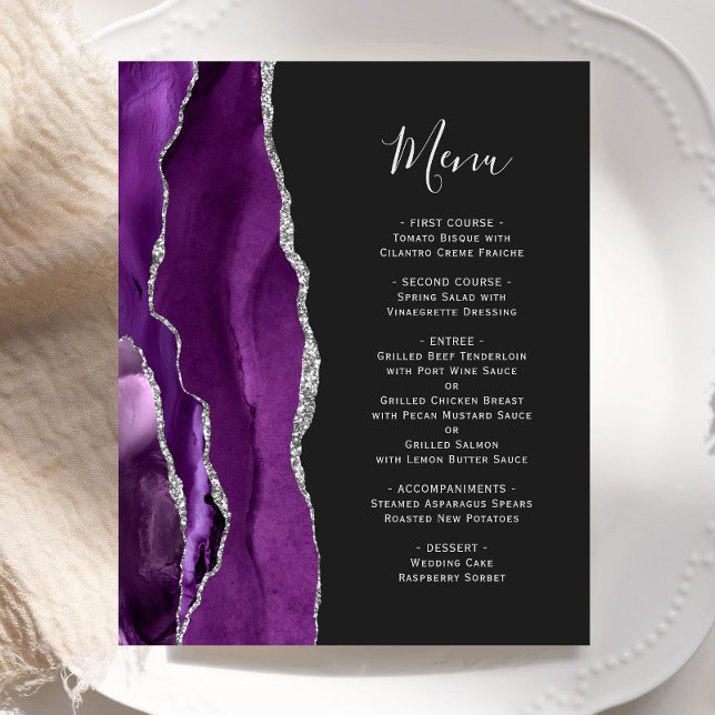Menu de Casamento Escuro do Agato Prateado Roxo do (Criador carregado)