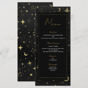 Menu de Casamento Estrelas Lua Celestial Preto e D