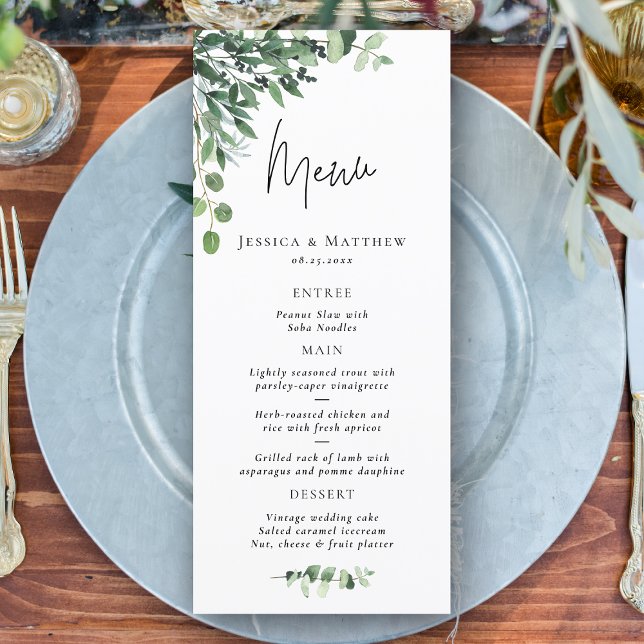 Menu de Casamento Eucalyptus Verde da Rustic Sage (Rustic Sage Green Eucalyptus Wedding Menu)