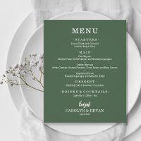 Menu de Casamento Evergreen Elegante Elegante de O