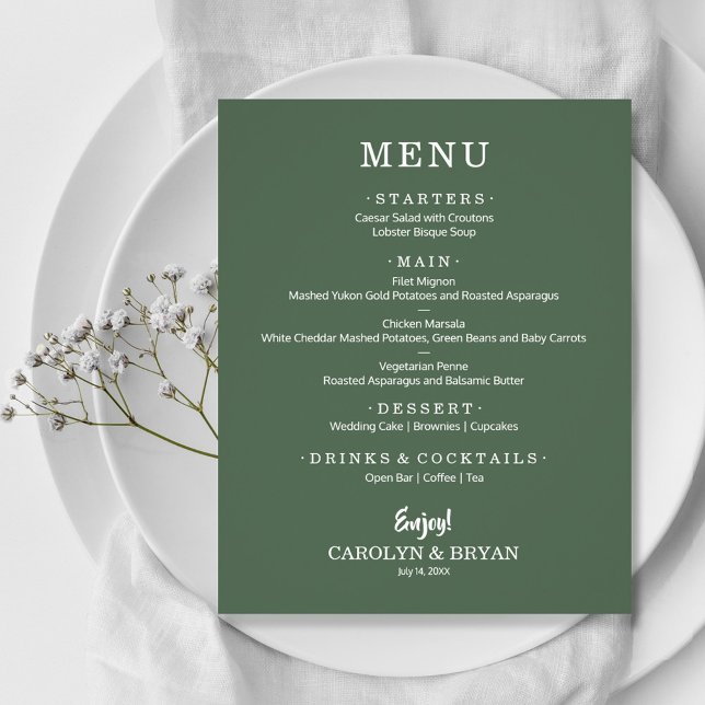 Menu de Casamento Evergreen Elegante Elegante de O (Criador carregado)