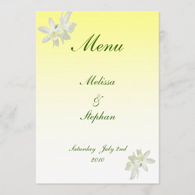 Menu de Casamento Floral Amarelo (Frente)