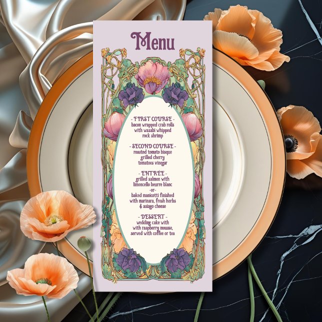 Menu de Casamento Floral Art Nouveau (Criador carregado)