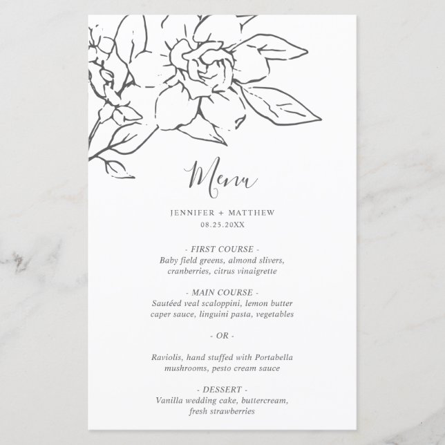 Menu de Casamento Floral Artístico Linha Neutra El (Frente)
