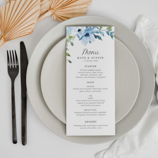 menu de casamento floral azul claro (Criador carregado)