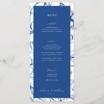 Menu de Casamento Floral Azul Francês e Obrigado